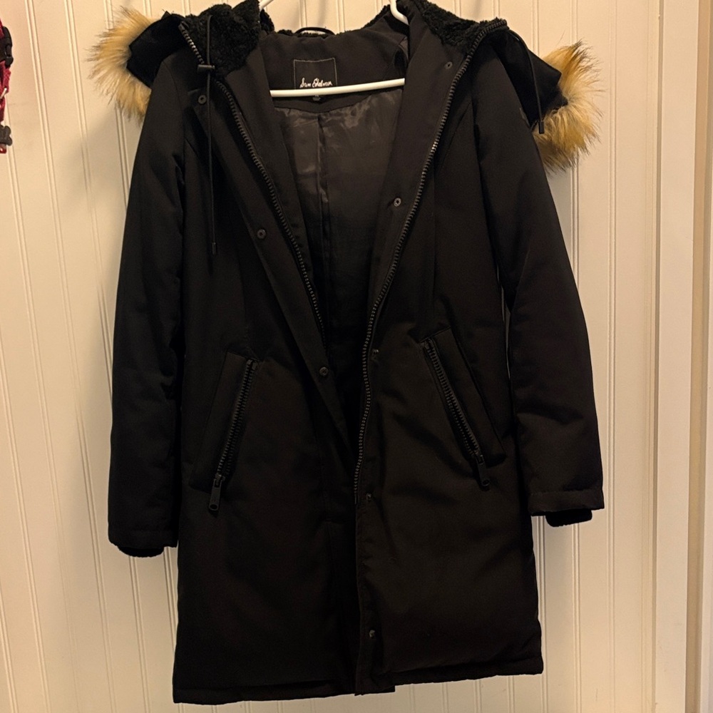 Sam Edelman Black Puffer Coat with Faux Fur Hood